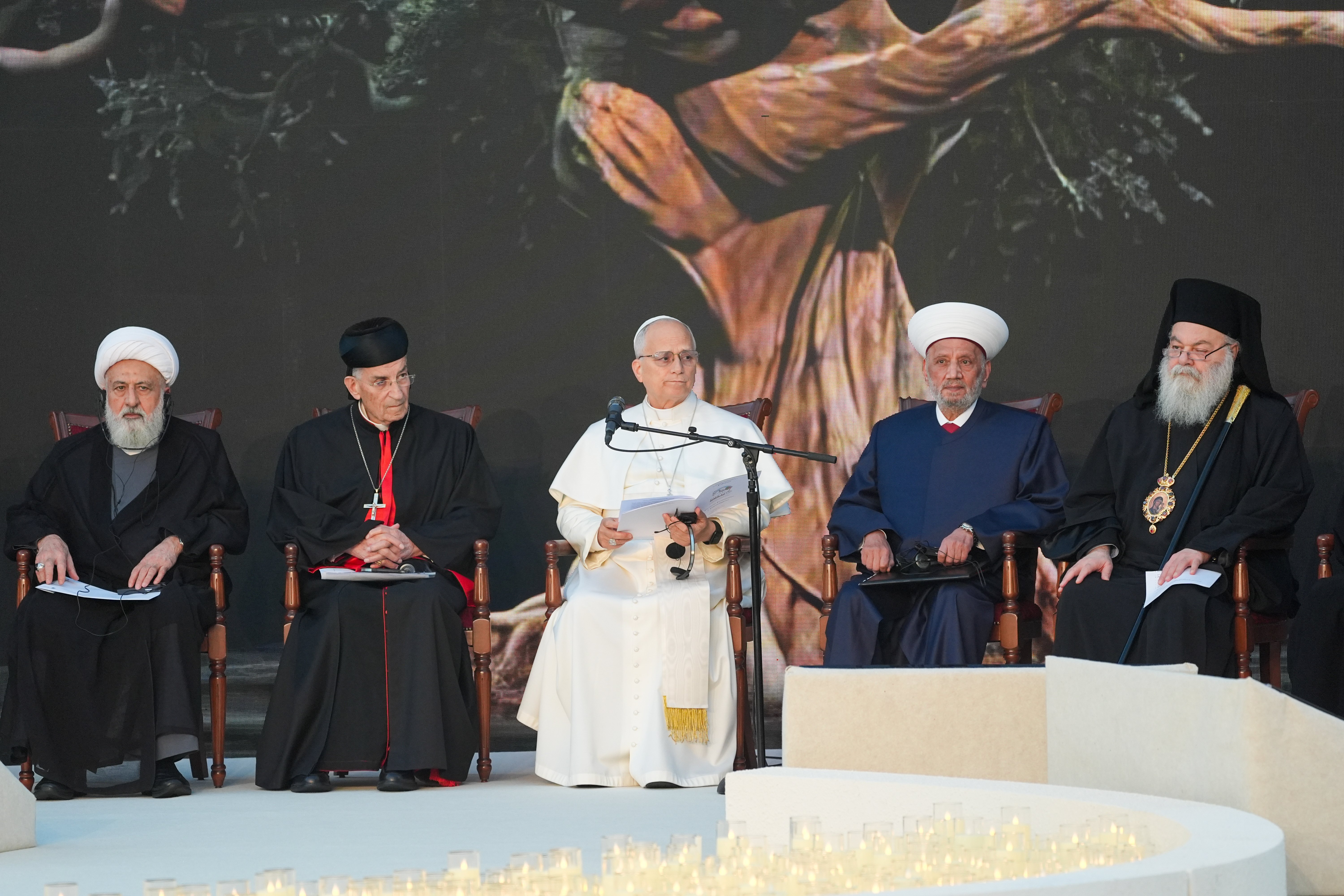 Pope Leo with religious leaders in Lebanon