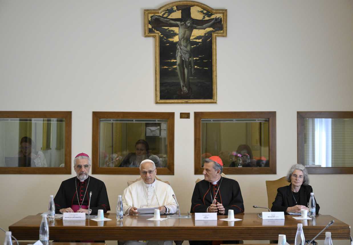 Pope Leo XIV addresses the Ordinary Council of the General Secretariat of the Synod during a meeting at the Vatican.