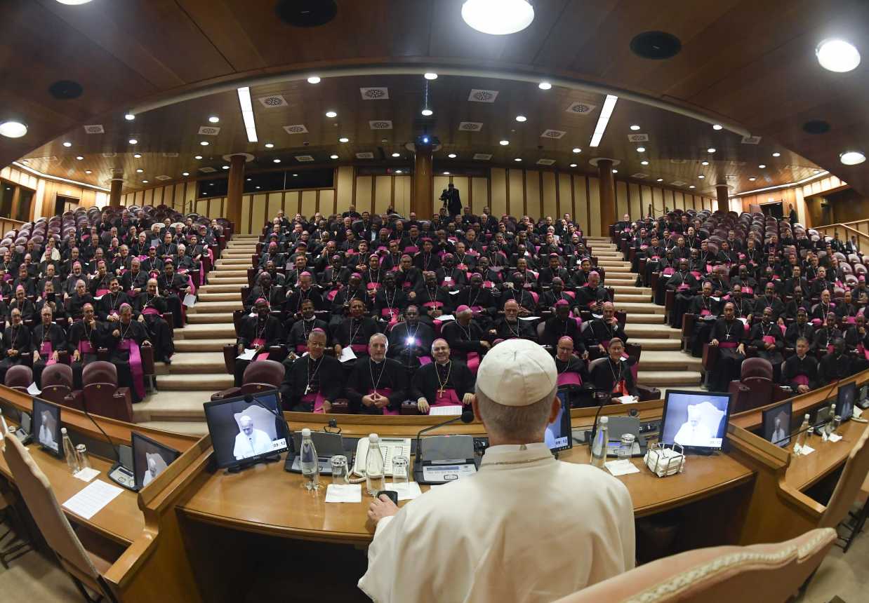 Pope Leo XIV speaks to newly appointed bishops