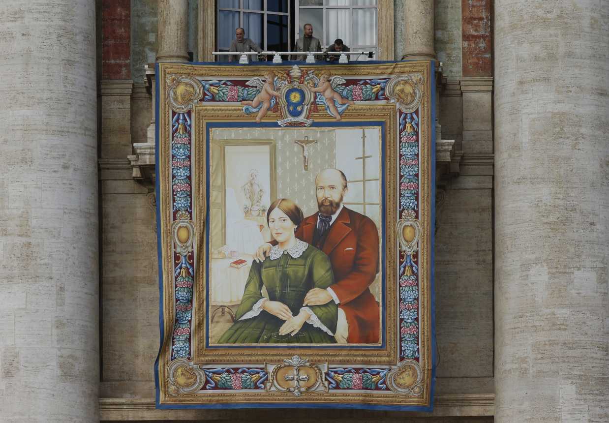 Banner of Louis and Marie Zelie Guerin Martin on St. Peter's Basilica
