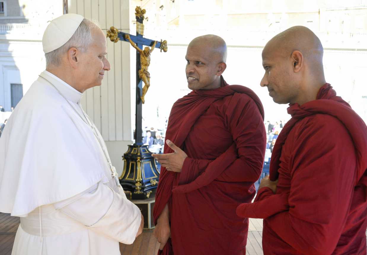Pope Leo greets Buddhist monks after audience