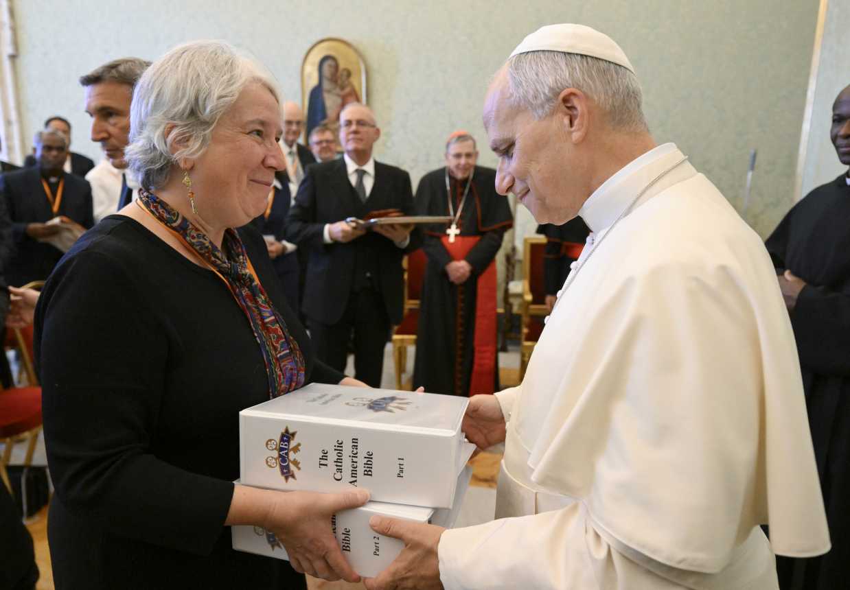 Pope Leo receives a preview copy of The Catholic American Bible