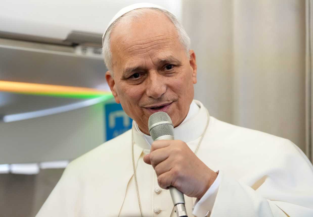 Pope Leo answers reporters questions on his plane