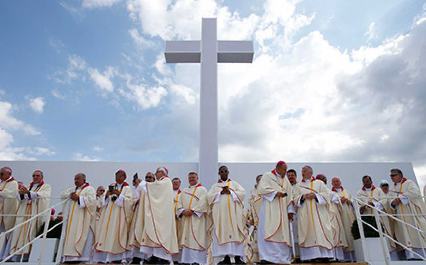 Bishops wait for the start of Pope Francis' celebration of the closing Mass of World Youth Day at Campus Misericordiae in Krakow, Poland, July 31. (CNS photo/Paul Haring)