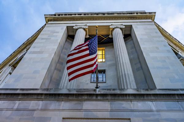 Facade Flags outside the Justice Department Building