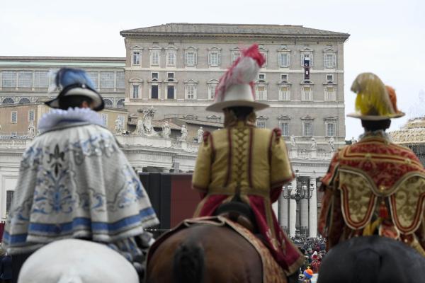 Three Kings on horseback attend the Angelus at the Vatican
