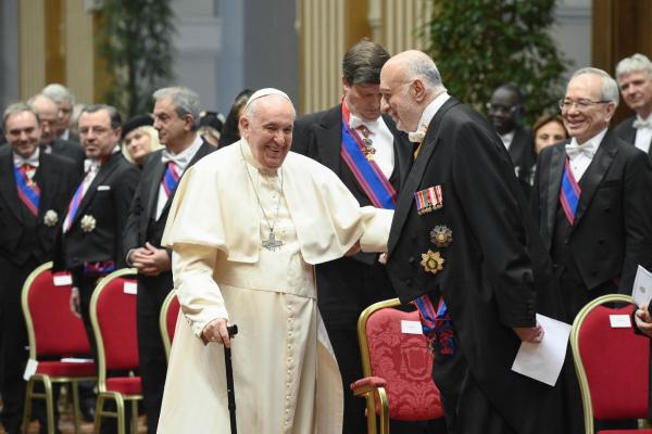 Pope Francis greets the dean of the Vatican diplomatic corps