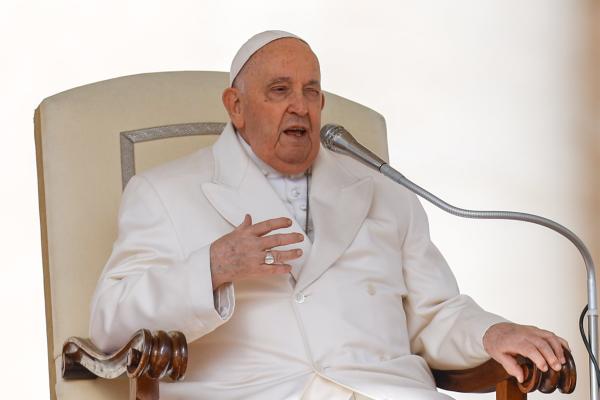 Pope Francis speaks during his general audience.