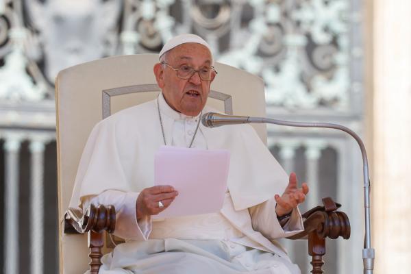 Pope Francis speaks during his general audience.
