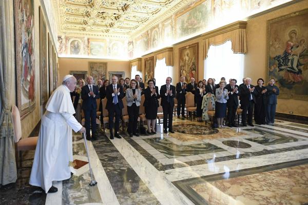 Pope Francis greets visitors. 