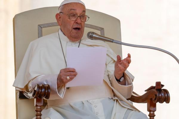 Pope Francis speaks.