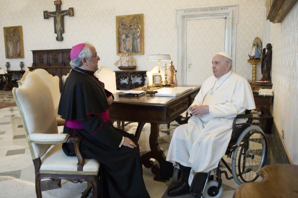Pope Francis meeting Archbishop D'Aniello
