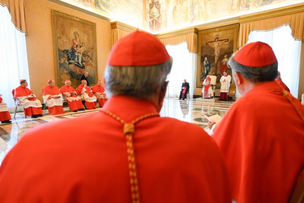 Cardinals meet with the pope.