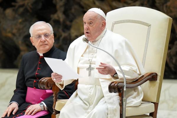 Pope Francis speaks during his general audience.