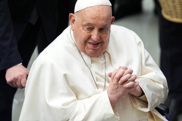 Pope Francis at his general audience before going to the hospital