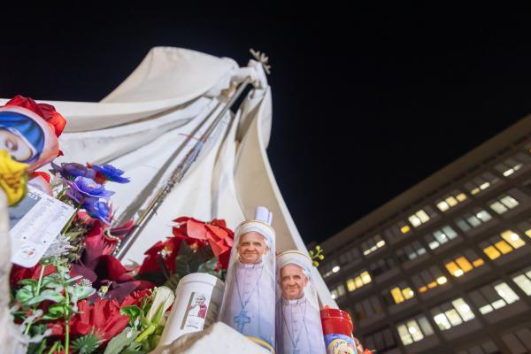 Flowers and candles outside Rome's Gemelli hospital