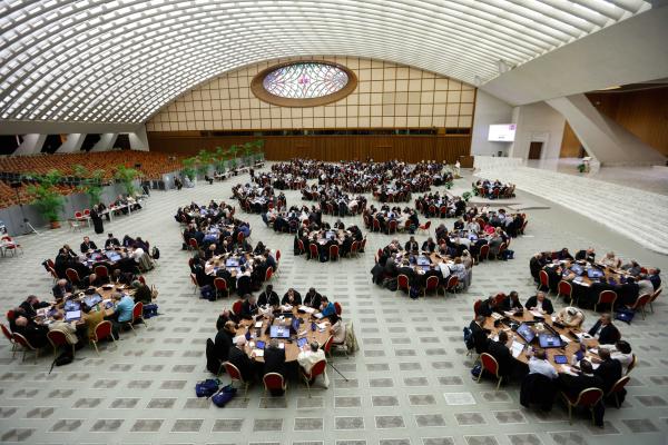 Synod members participate in a working session.