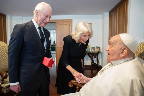 King Charles and Queen Camilla meet Pope Francis