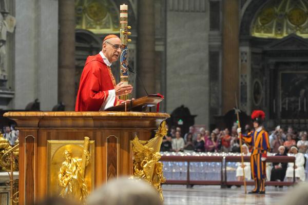 Cardinal Víctor Manuel Fernández, former prefect of the Dicastery for the Doctrine of the Faith, gives his homily as he celebrates Mass.