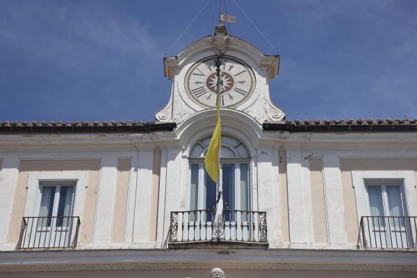 The Vatican flag on the papal palace in Castel Gandolfo