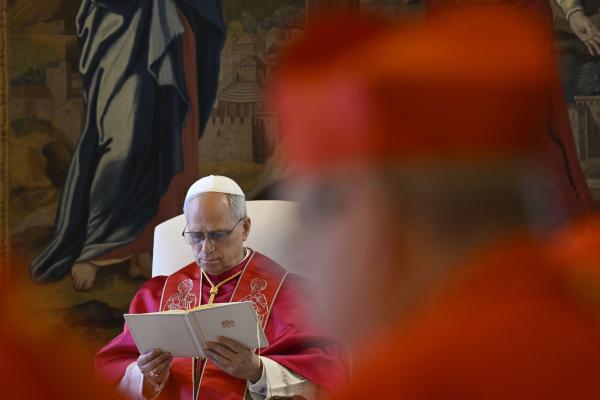 Pope Leo XIV leads an ordinary public consistory of cardinals.