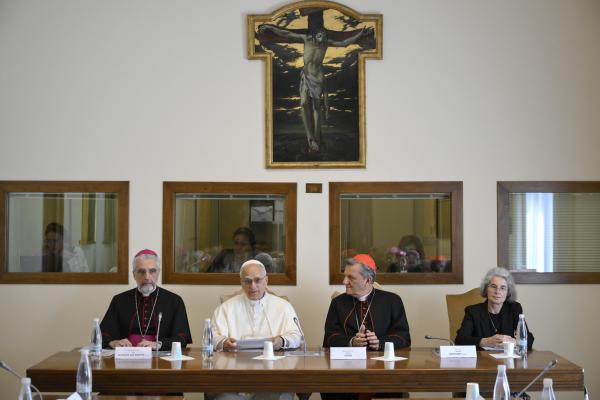 Pope Leo XIV addresses the Ordinary Council of the General Secretariat of the Synod during a meeting at the Vatican.