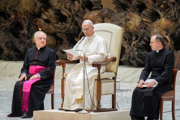 Pope Leo XIV at his general audience Aug. 27