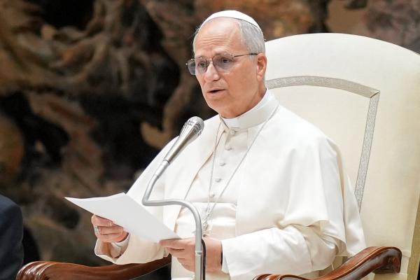 Pope Leo XIV at his general audience Aug. 27