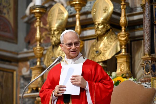 Pope Leo XIV prepares to give his homily