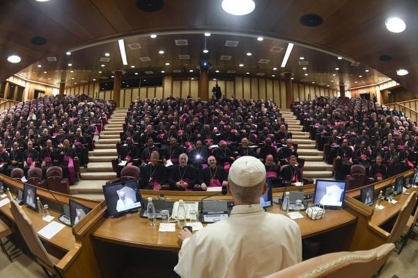 Pope Leo XIV speaks to newly appointed bishops