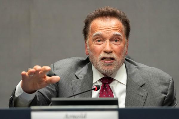 Arnold Schwarzenegger speaks at Vatican news conference