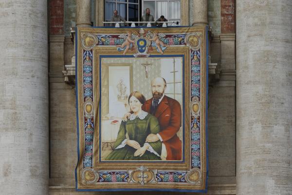 Banner of Louis and Marie Zelie Guerin Martin on St. Peter's Basilica