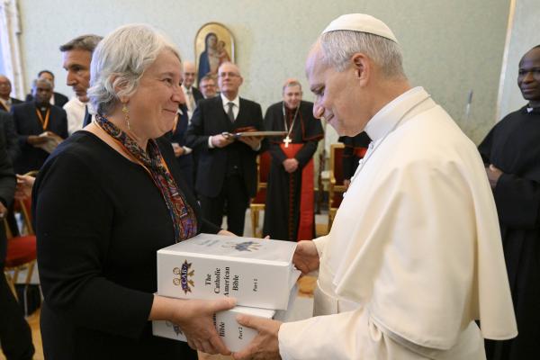 Pope Leo receives a preview copy of The Catholic American Bible