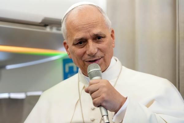 Pope Leo answers reporters questions on his plane