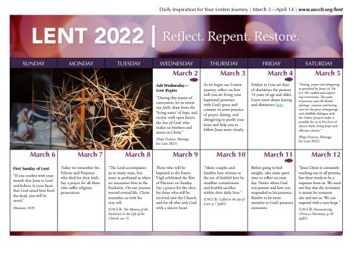 Lent Calendar 2022 Bilingual Lent Calendar 2022 | Usccb