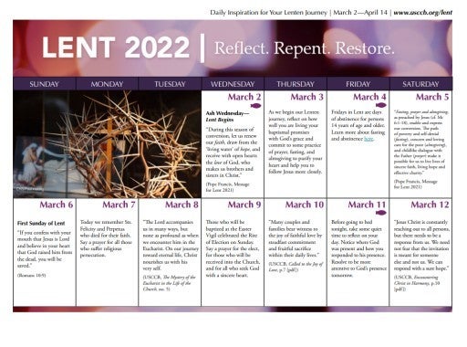 2022 Sunday Lent Calendar