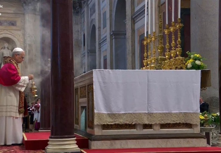 Pope Leo XIV visits tomb of St. Paul