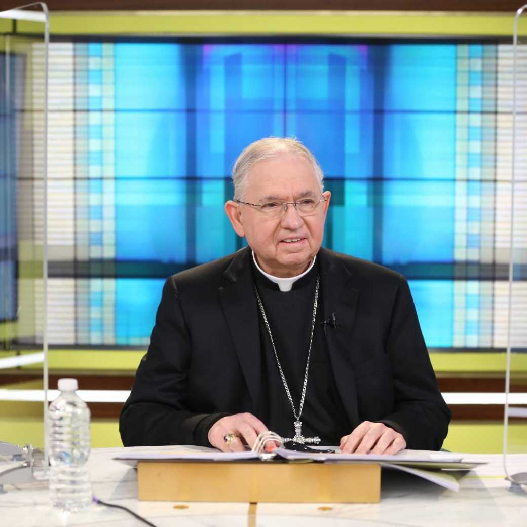 Archbishop Jose Gomez in a video studio