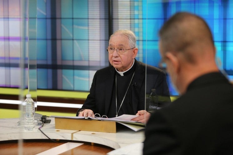 Archbishop Jose Gomez in a video studio