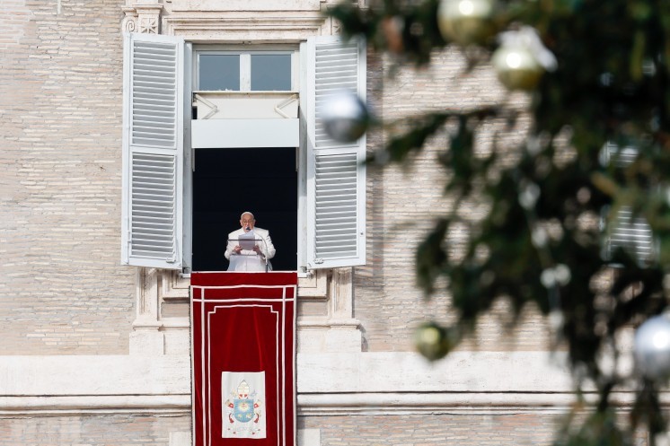 Pope Francis leads the Angelus. 