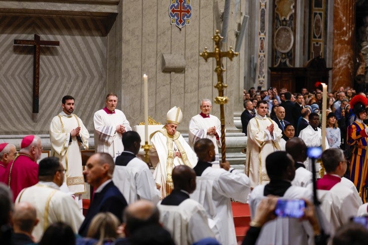 Pope Francis watches the entrance procession.