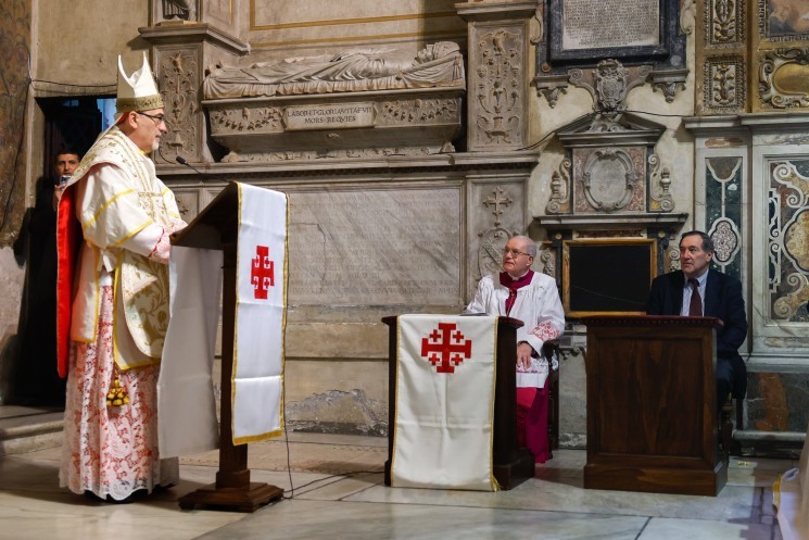 Cardinal Pierbattista Pizzaballa, patriarch of Jerusalem, preaches while celebrating Mass.