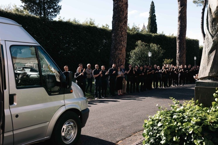 U.S. cardinals receive a sendoff from seminarians at the Pontifical North American College in Rome.