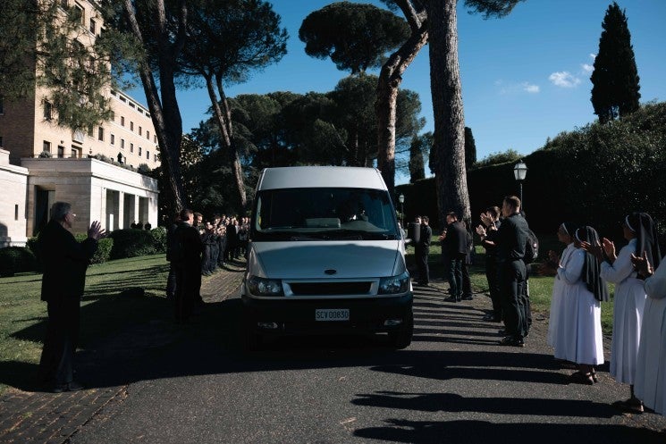 U.S. cardinals receive a sendoff from seminarians at the Pontifical North American College in Rome May 6, 2025.