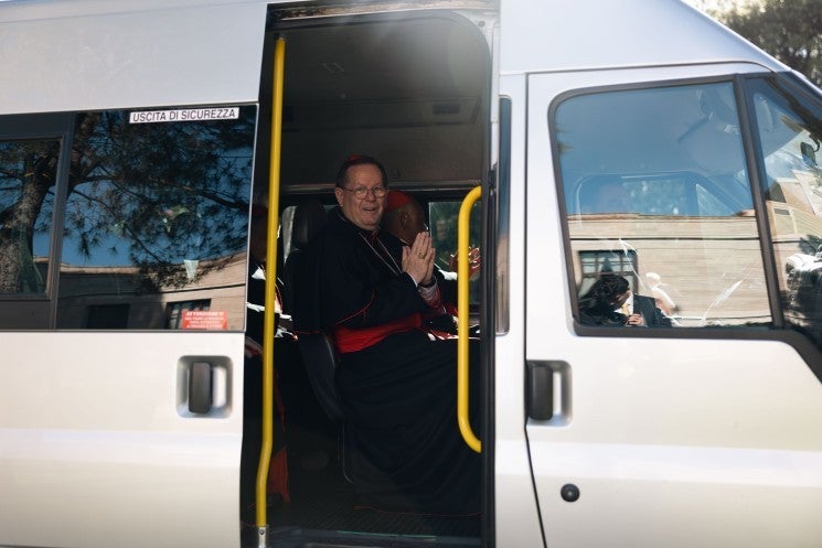 U.S. cardinals receive a sendoff from seminarians at the Pontifical North American College in Rome.