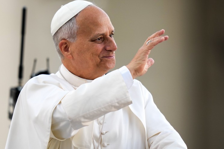 Pope Leo greets people before prayer vigil